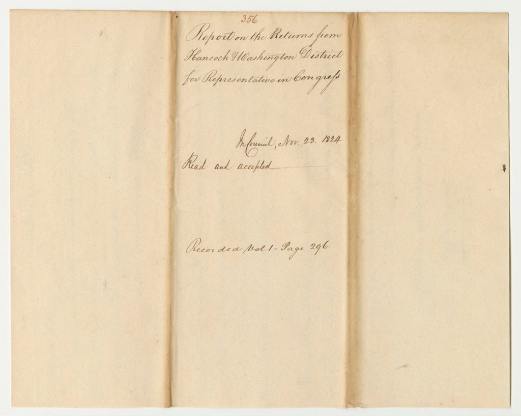 Miniature of Report 356: Report on the Returns from Hancock and Washington District for Representative in Congress
