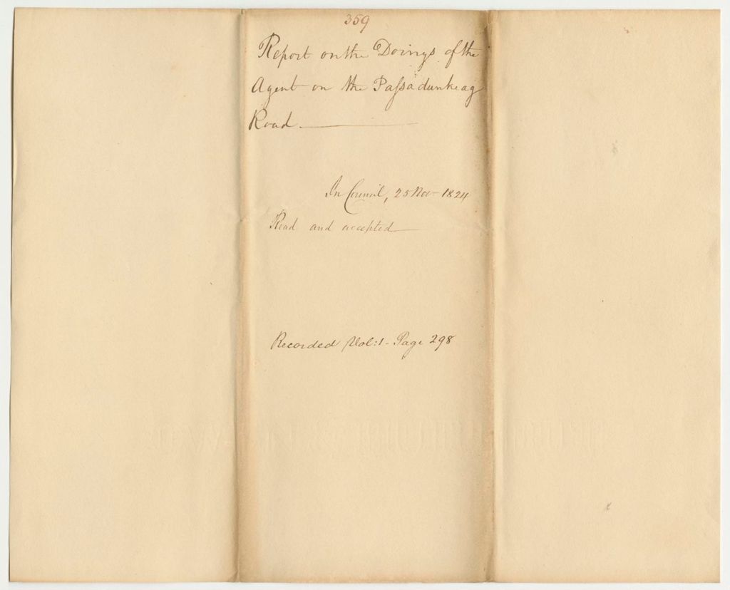 Miniature of Report 359: Report on the Doings of the Agent on the Passadunkeag Road