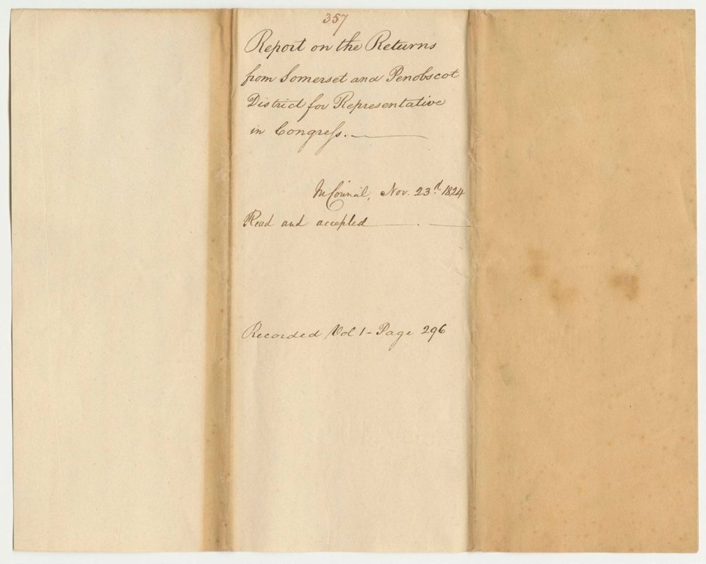 Miniature of Report 357: Report on the Returns from Somerset and Penobscot District for Representative to Congress