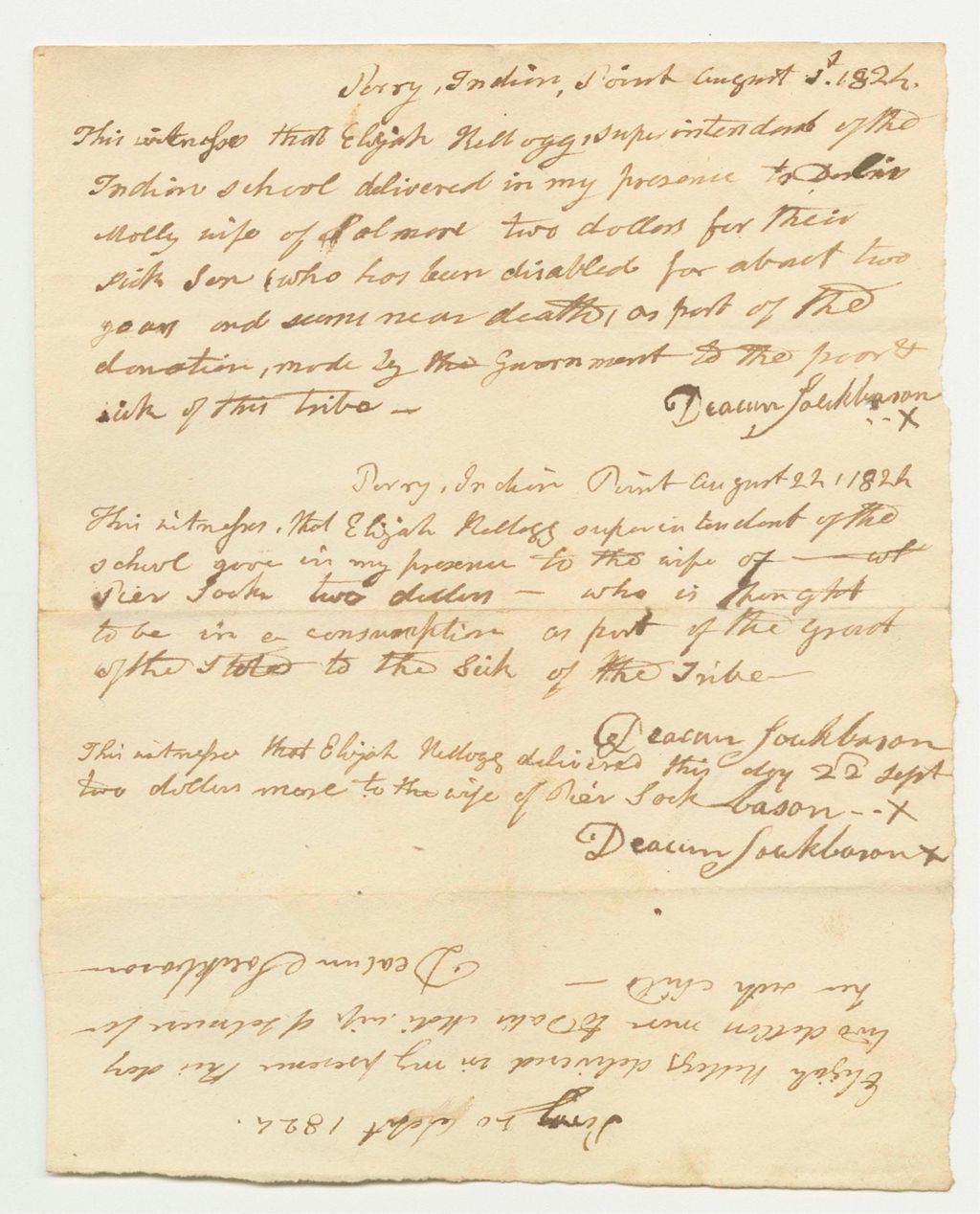 Miniature of Receipt of Donations from Elijah Kellogg to Passamaquoddy Indians