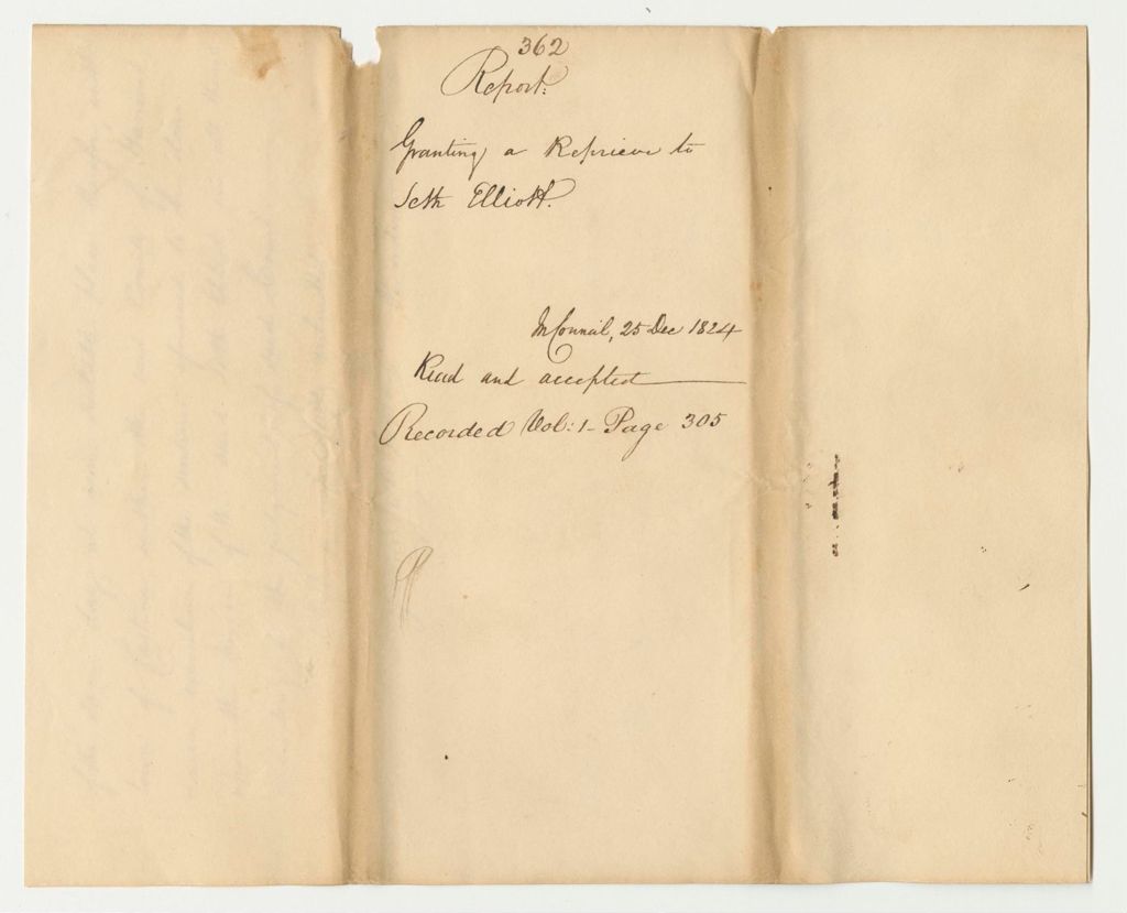 Miniature of Report 362: Report Granting Reprieve to Seth Elliot