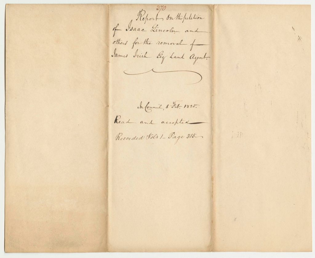 Miniature of Report 370: Report on the Petition of Isaac Lincoln and Others for the Removal of James Irish, Esq.