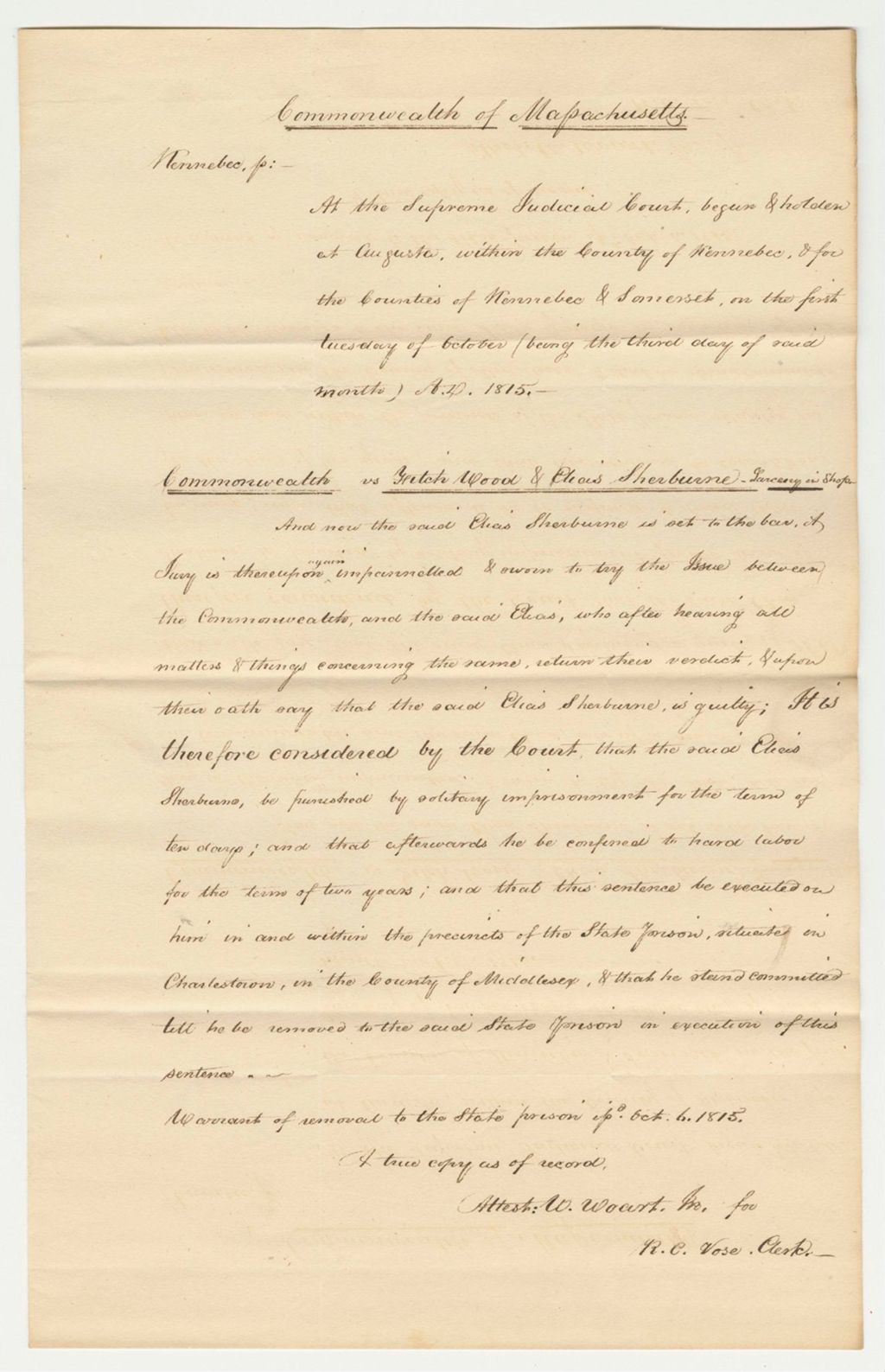 Miniature of Copy of Sentence for Fitch Wood and Elias Sherburn