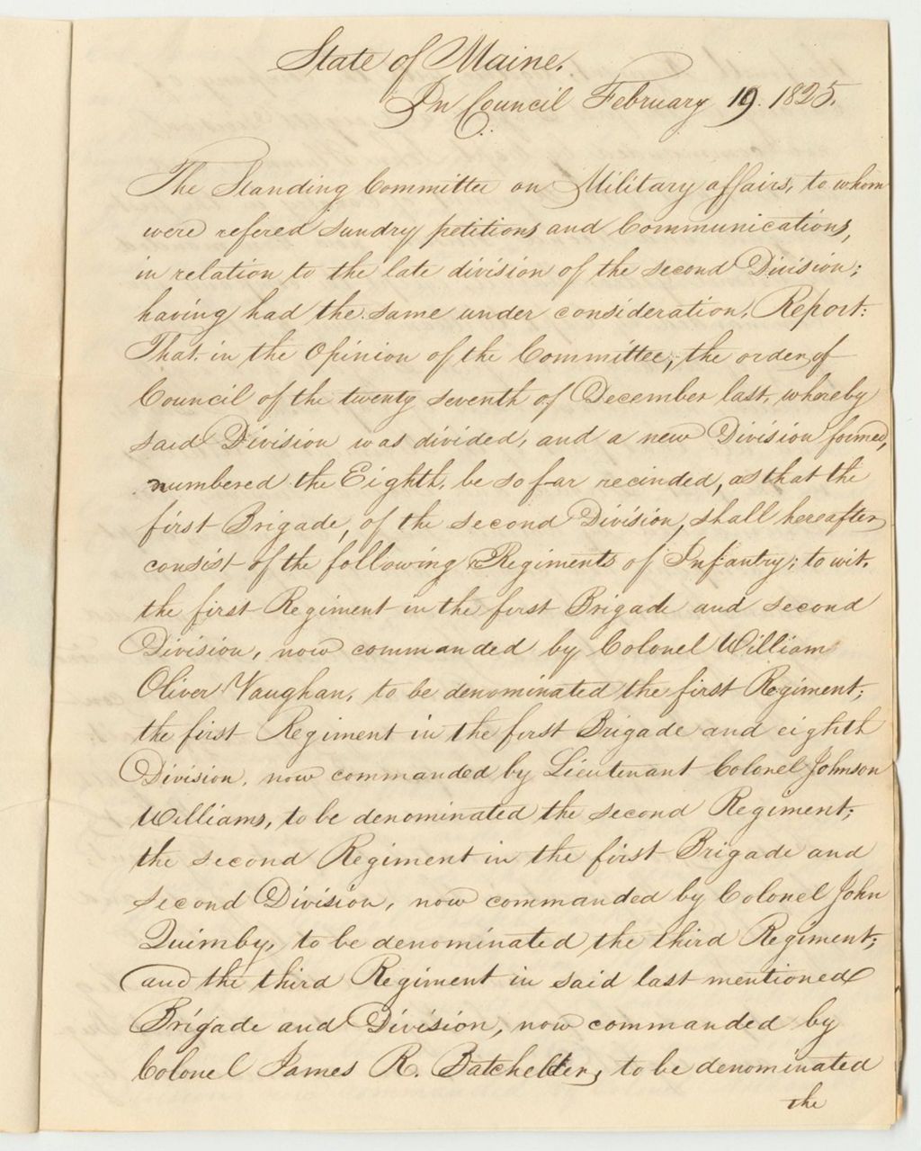 Miniature of Copy of the Report in Relation to the Second and Eighth Division of Militia
