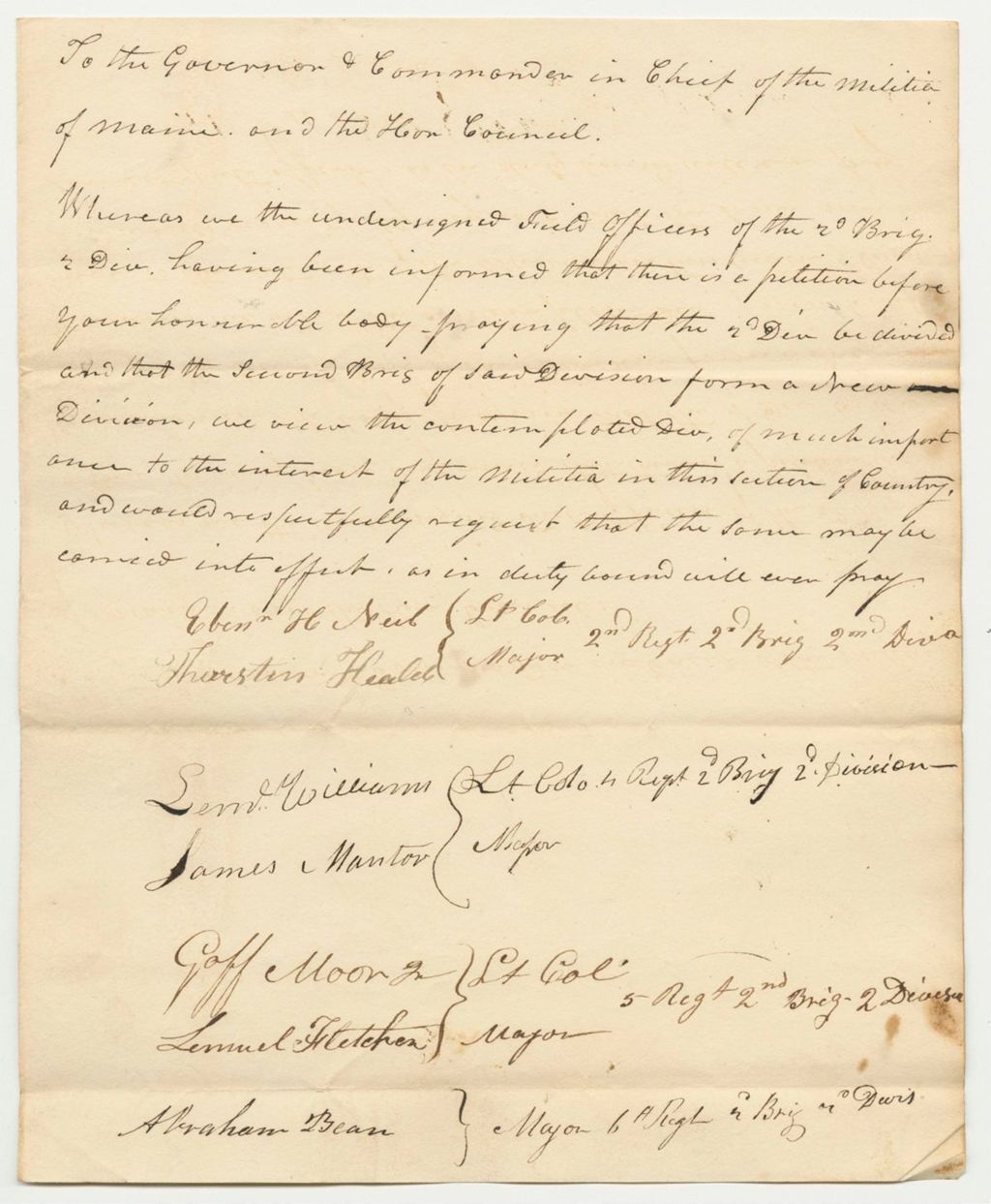 Miniature of Letter from Officers of the Second Division Regarding the Petition to Change the Second Division