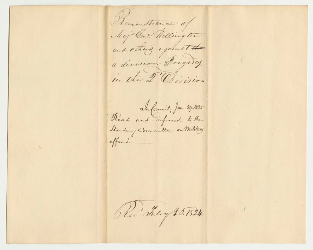 Miniature of Remonstrance of Major General Wellington and Others Against a Division of the Brigades in the Second Division