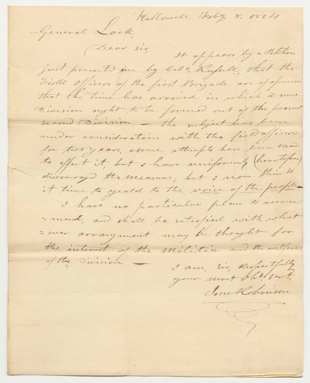 Miniature of Letter from Jesse Robinson Regarding the Petition to Divide the Second Division