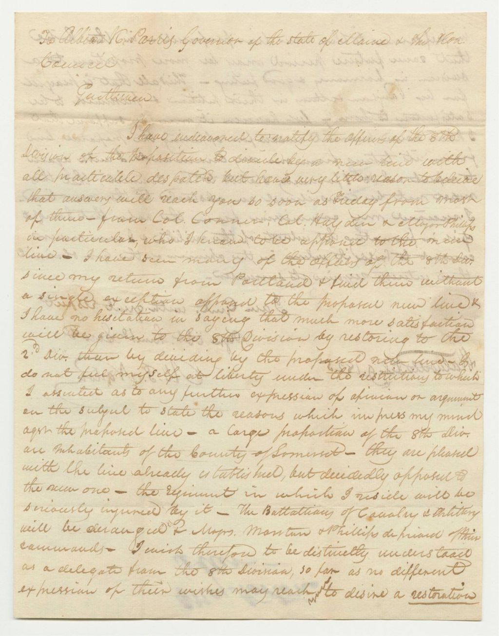 Miniature of M.P. Norton's Letter Relating to the Division of the Second Division