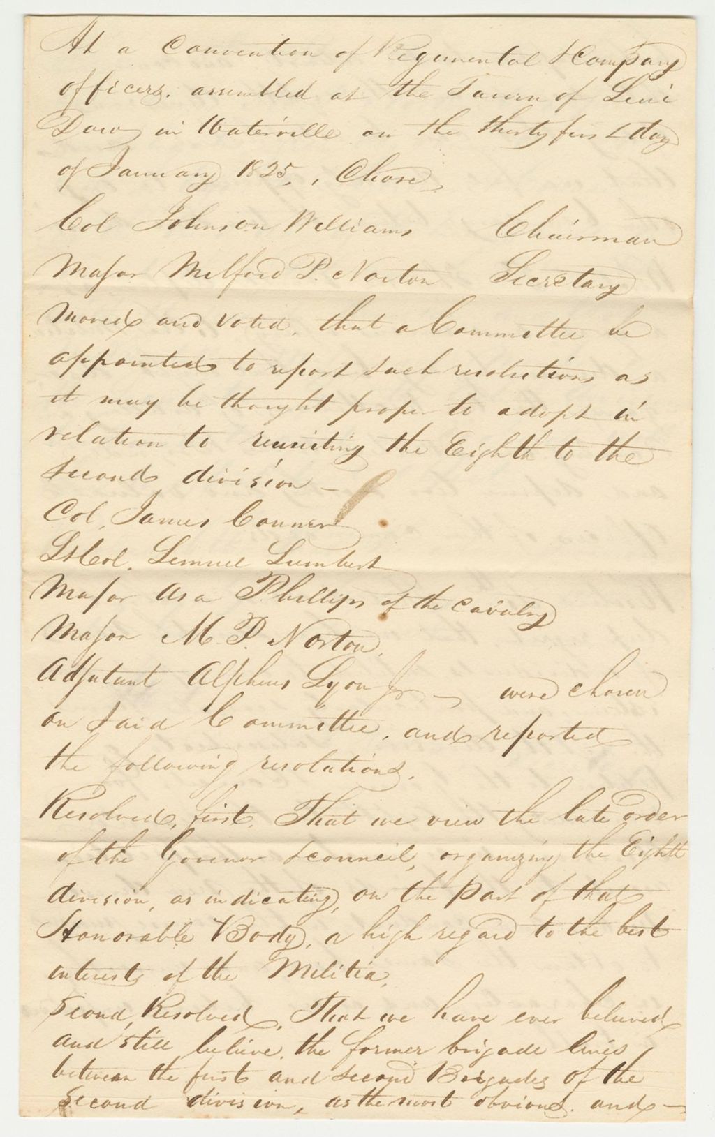 Miniature of Resolutions of the Regiment and Company Officers of the Second Division