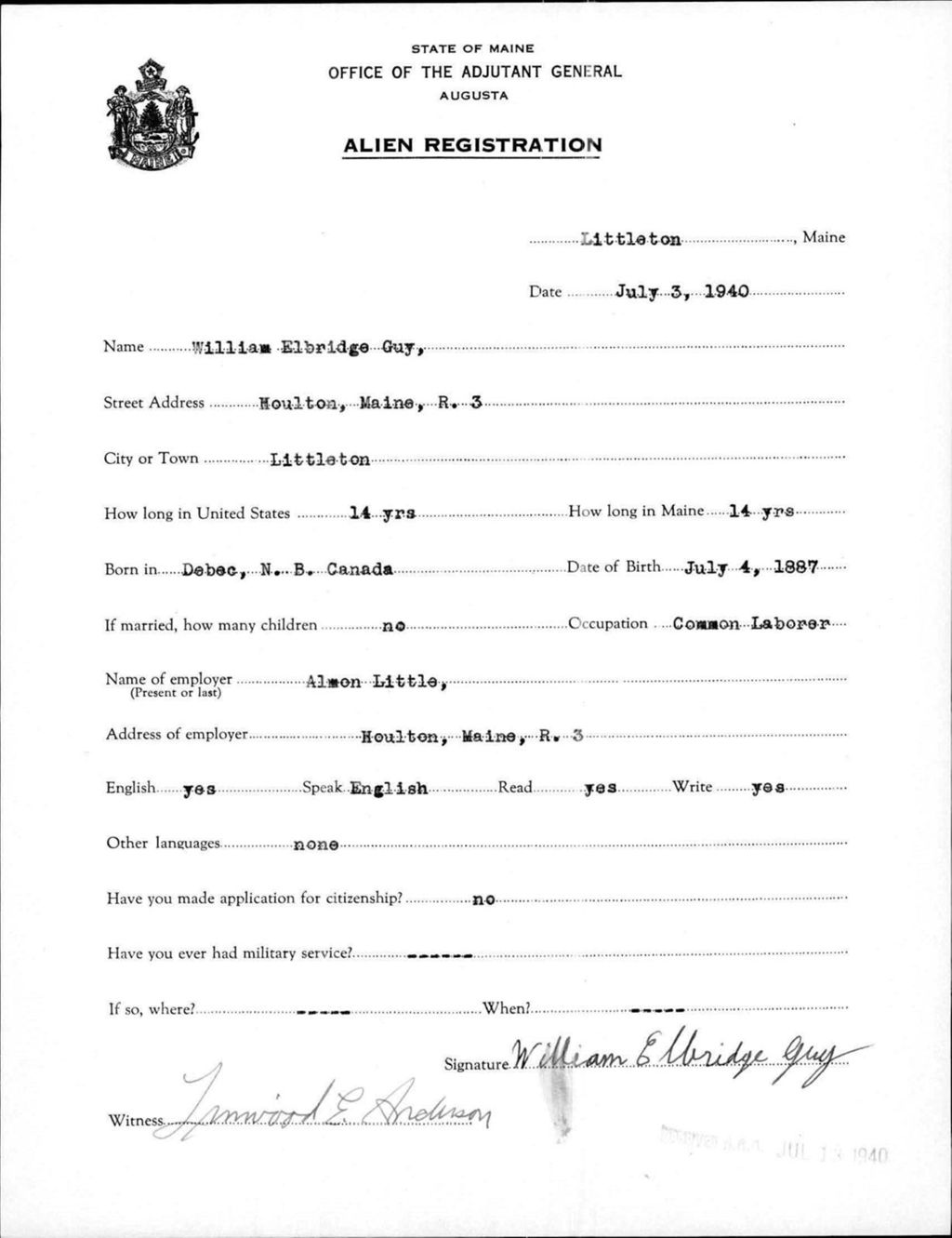 Miniature of Alien Registration- Guy, William E. (Limestone, Aroostook County)