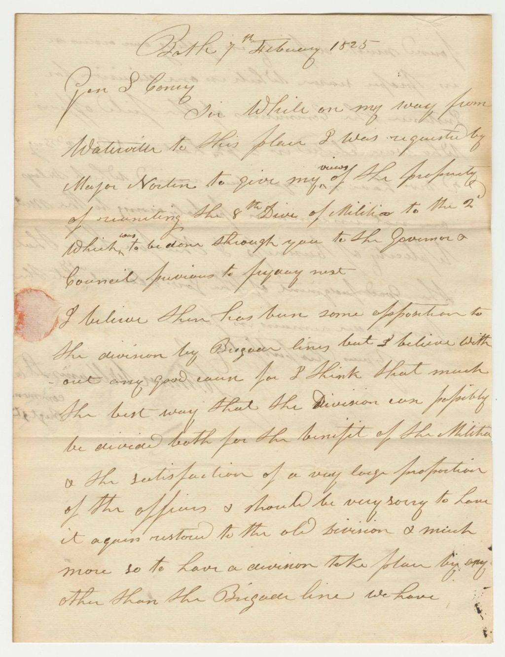 Miniature of Lieut. Col. Johnson Williams' Letter, Relating to the Division of the Second Division