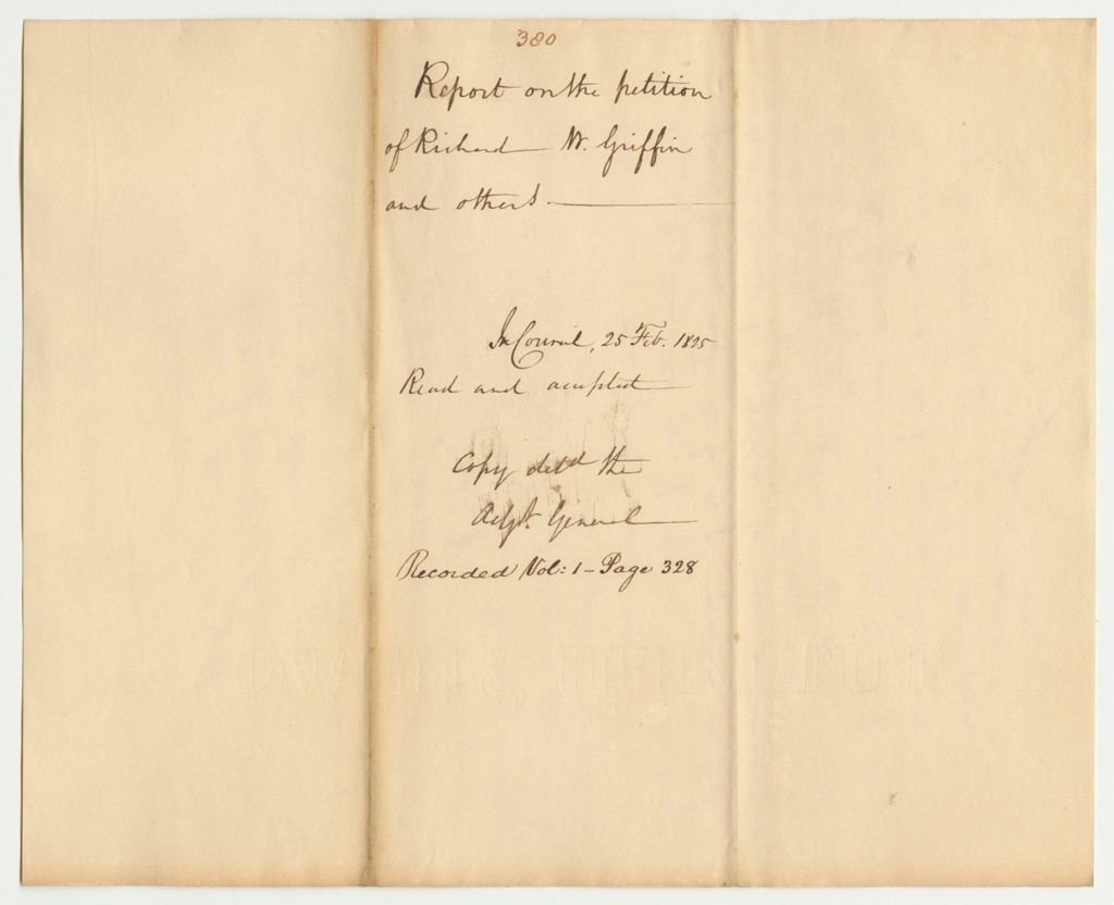 Miniature of Report 380: Report on the Petition of Richard W. Griffin and Others to be Organized into a Company of Cavalry