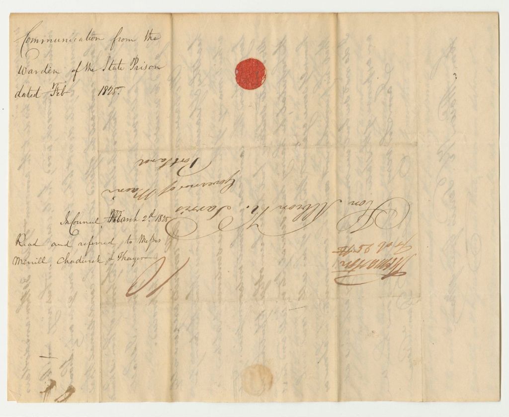 Miniature of Communication from the Warden of the State Prison