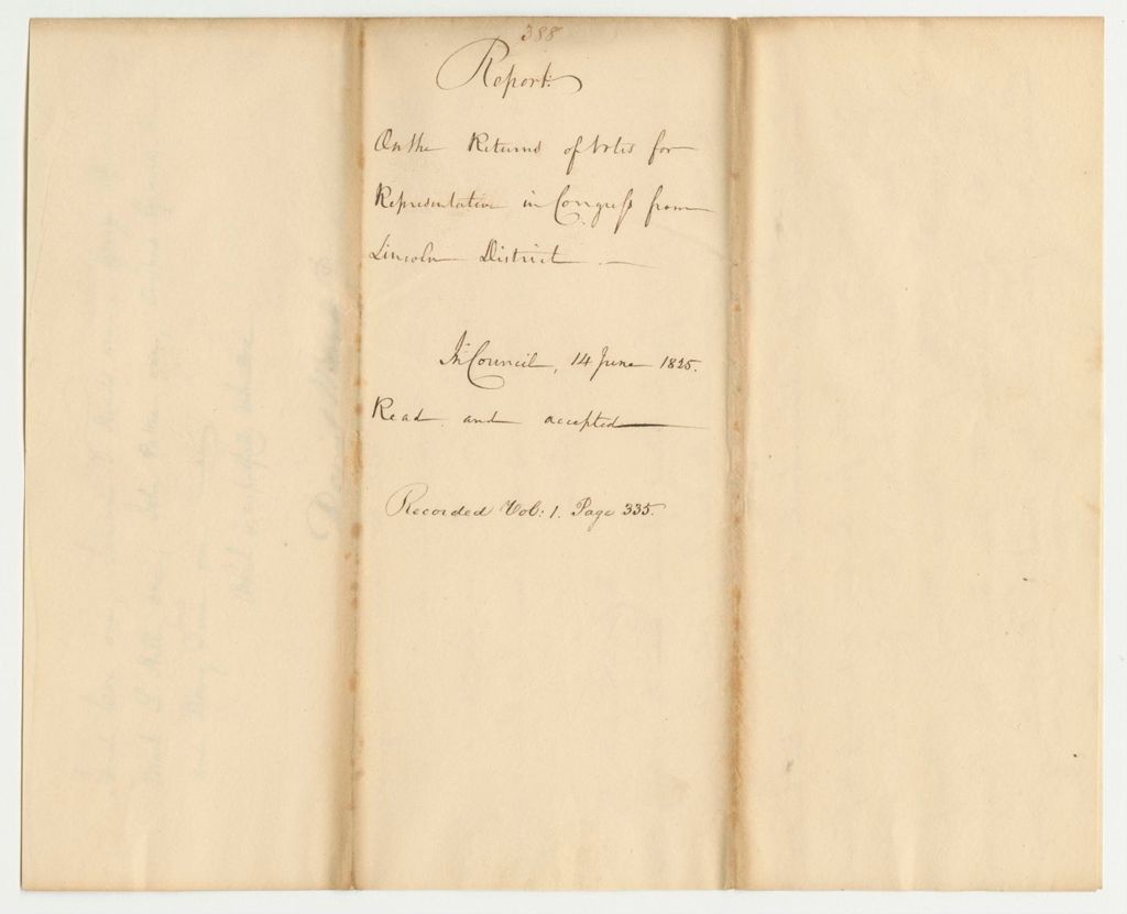 Miniature of Report 388: Report on the Return of Votes for Representative to Congress from Lincoln District