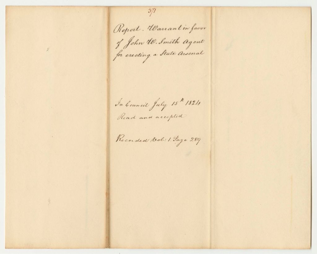 Miniature of Report 371: Warrant in Favor of John W. Smith, Agent for Erecting a State Arsenal