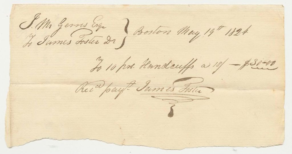 Miniature of Receipts for Joseph M. Gerrish for Expenses During Removal of Convicts