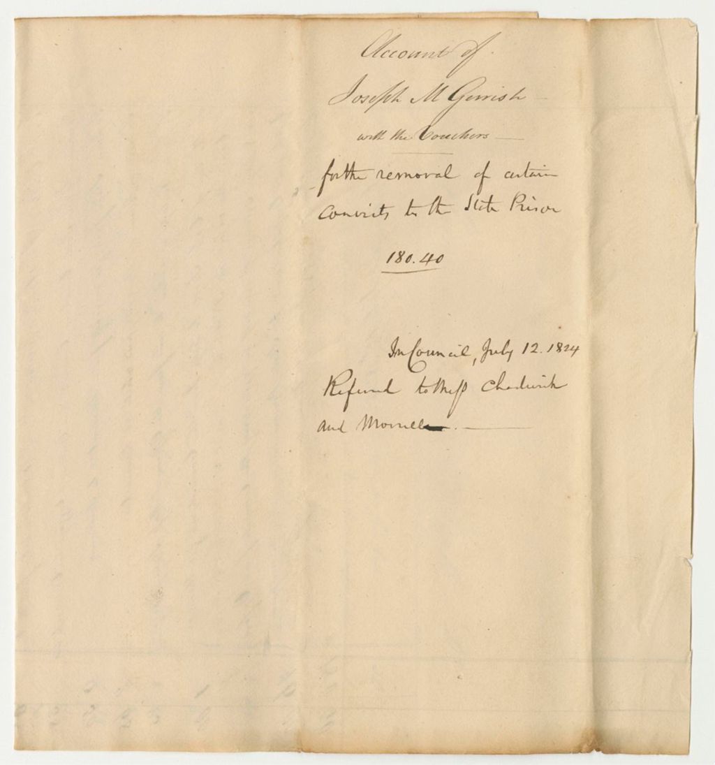 Miniature of Account of Joseph M. Gerrish for the Removal of Certain Convicts to the State Prison