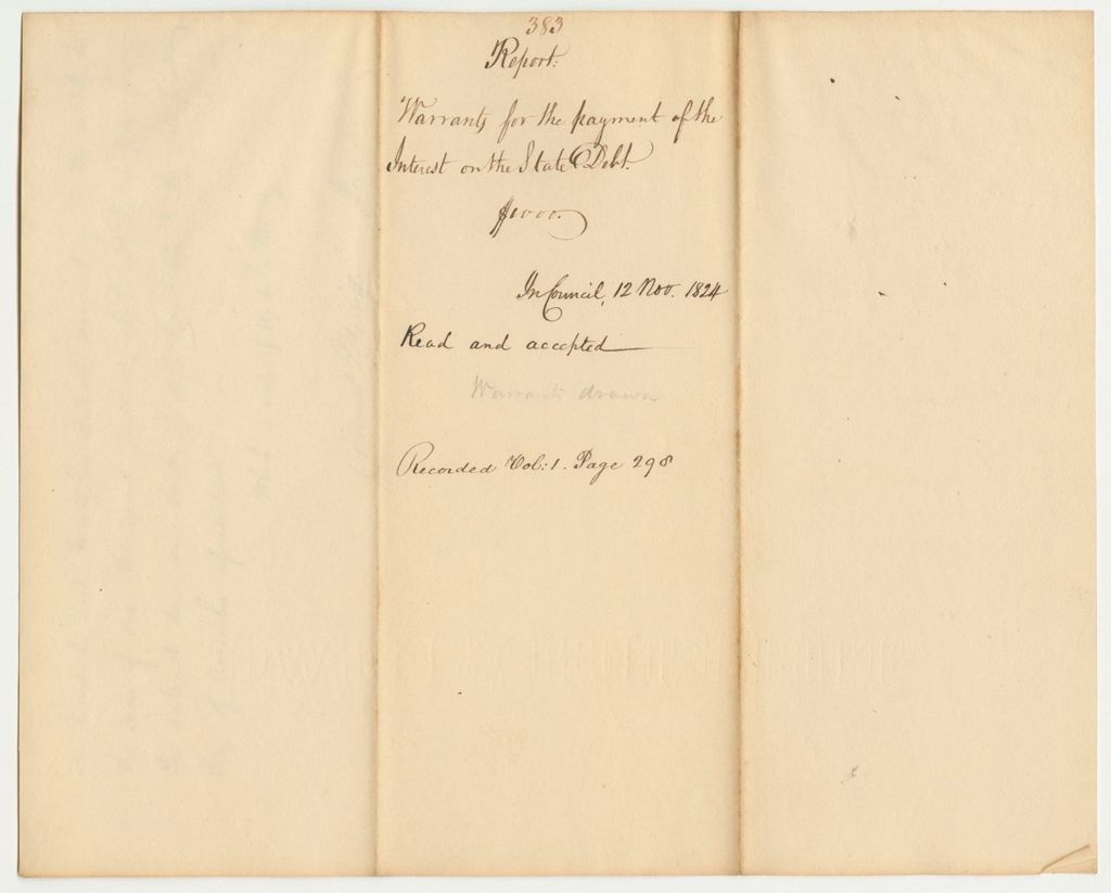 Miniature of Report 383: Warrant for the Payment of the Interest on the State Debt