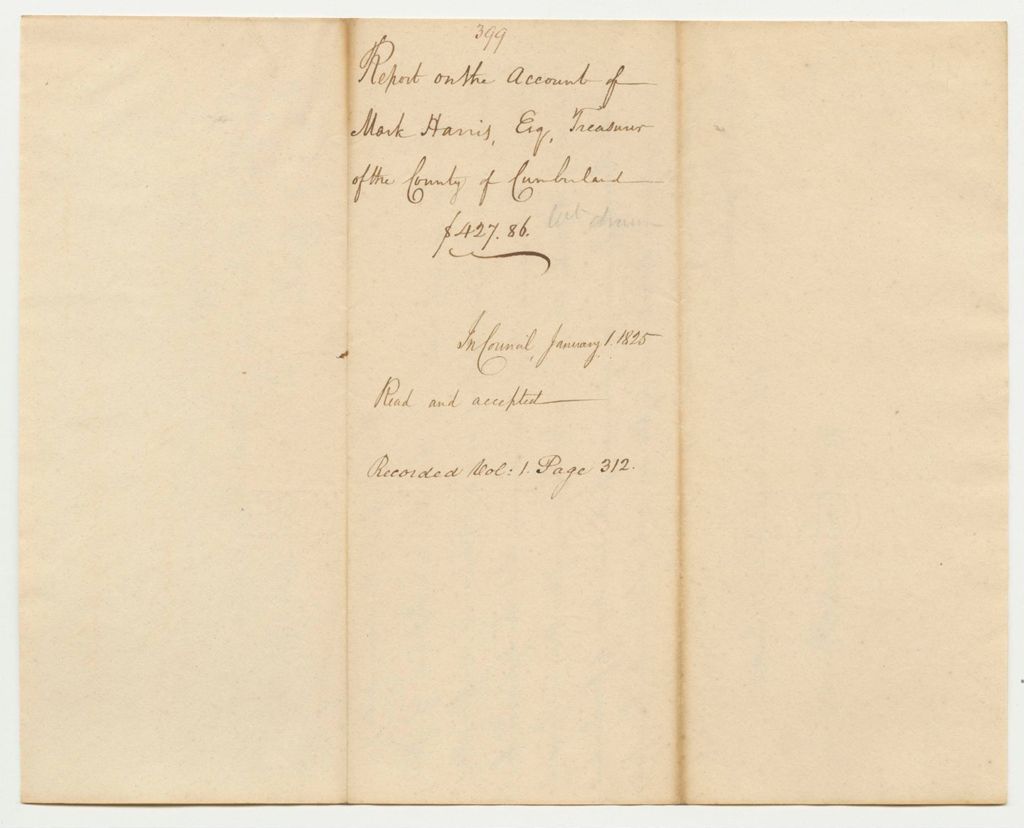 Miniature of Report 399: Report on the Accounts of Mark Harris, Esq., Treasurer of Cumberland County