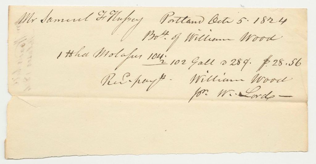 Miniature of Samuel Hussey Receipt for Molasses from William Wood