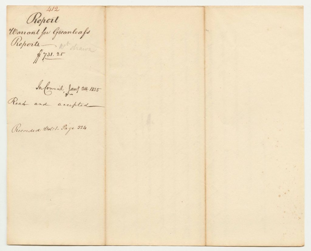 Miniature of Report 412: Warrant for Greenleaf's Report