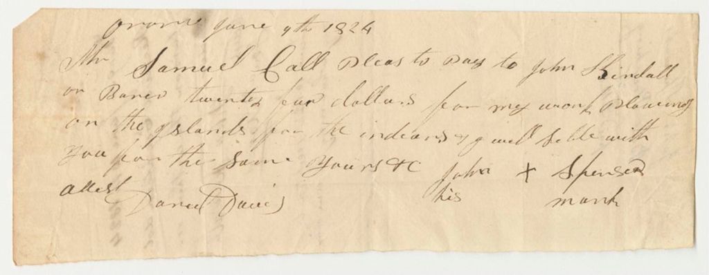 Miniature of Samuel Call Bill for Ploughing from John Kimball