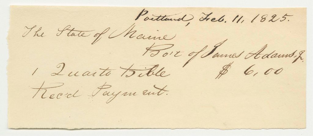 Miniature of James Adams Jr. Receipt for Bibles