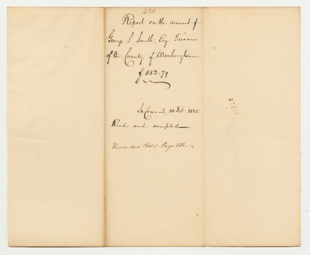 Miniature of Report 420: Report on the Account of George S. Smith, Esq., Treasurer of the County of Washington