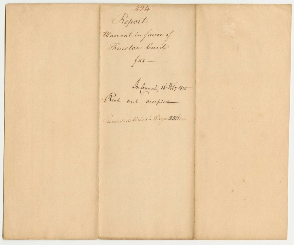 Miniature of Report 424: Report on the Warrant in Favor of Thurston Card for a Pension