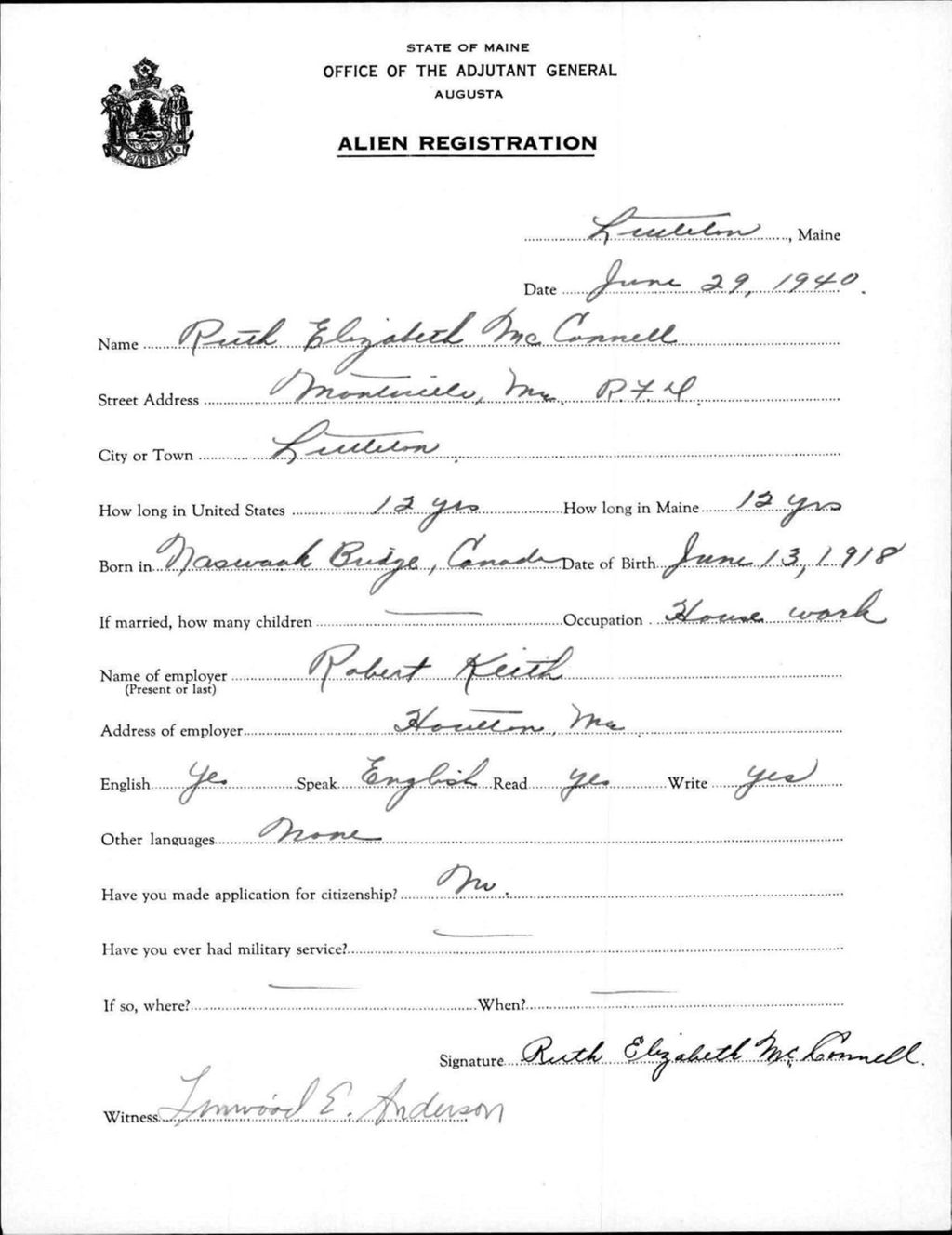 Miniature of Alien Registration- Mcconnell, Ruth E. (Limestone, Aroostook County)