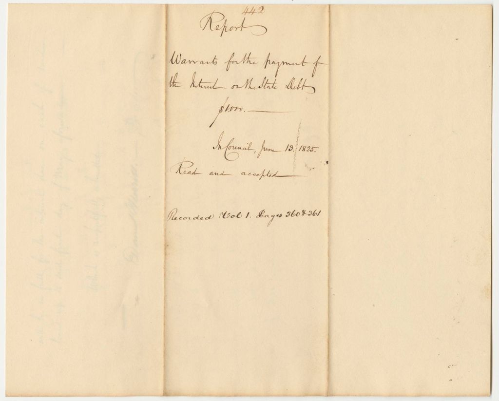 Miniature of Report 442: Report on the Warrants for the Payment of the Interest on the State Debt