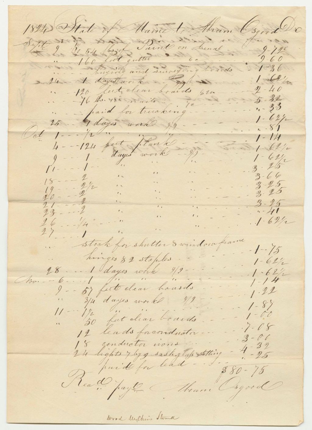Miniature of Account of Abram Osgood for Work on the State Arsenal