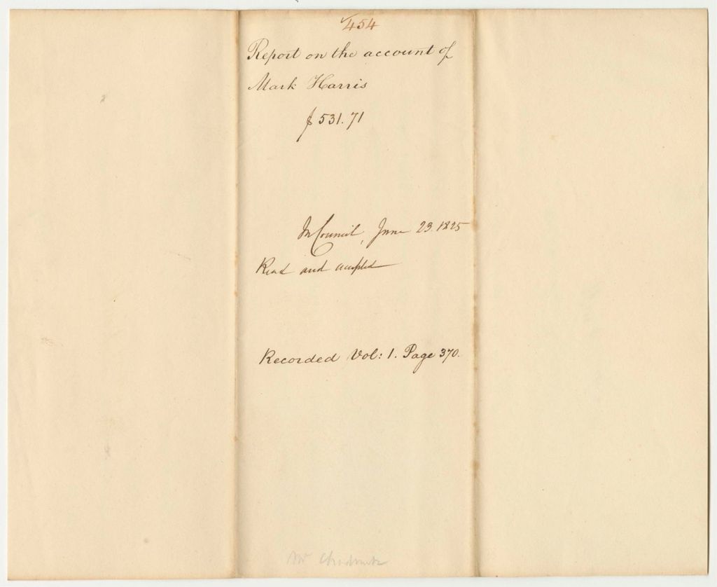 Miniature of Report 454: Report on the Account of Mark Harris, Treasurer of Cumberland County