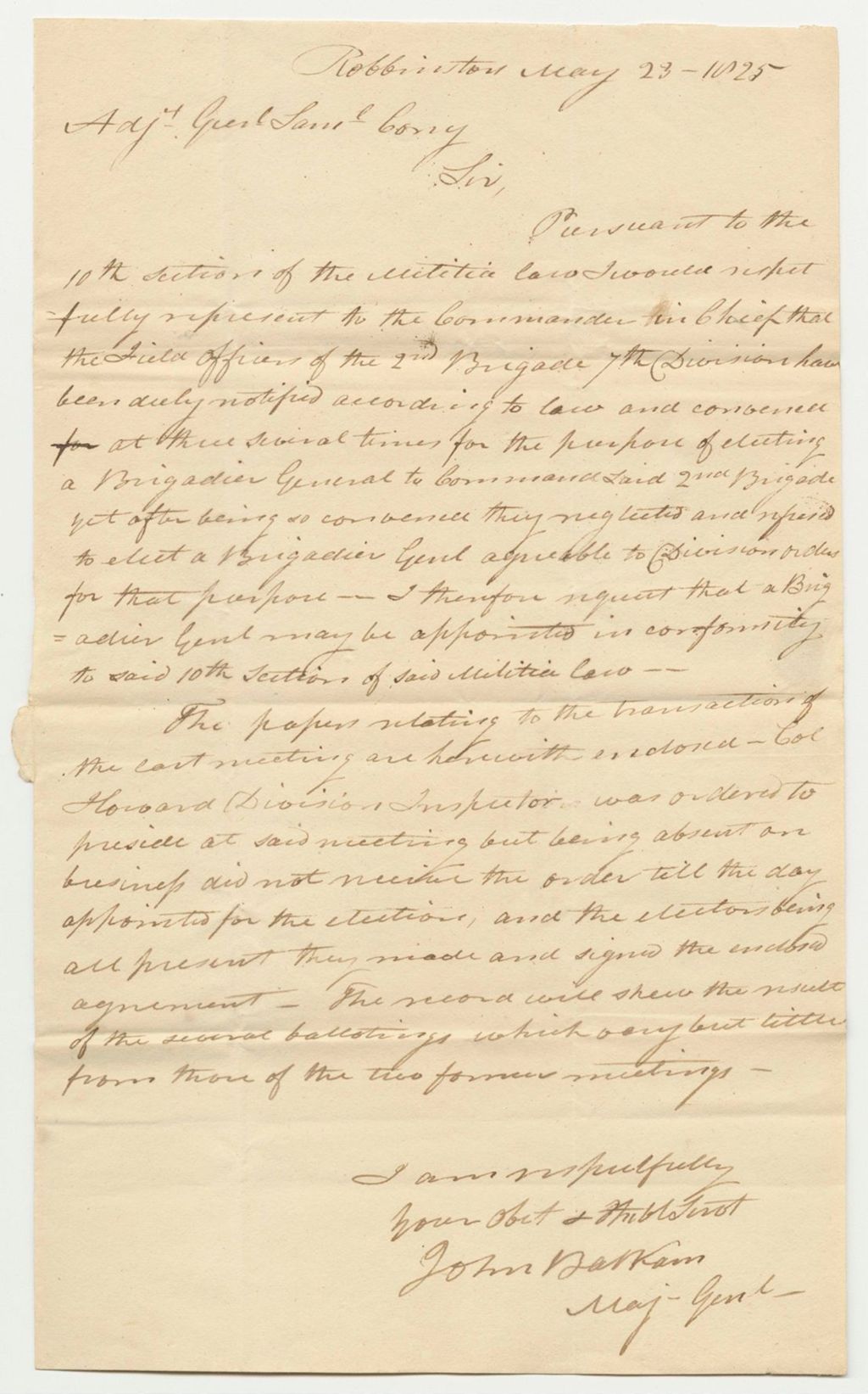 Miniature of Record of the Proceedings of the Field Officers of the Second Brigade and Seventh Division at the Meeting Held on the First Day of March 1825, for the Choice of Brigadier General