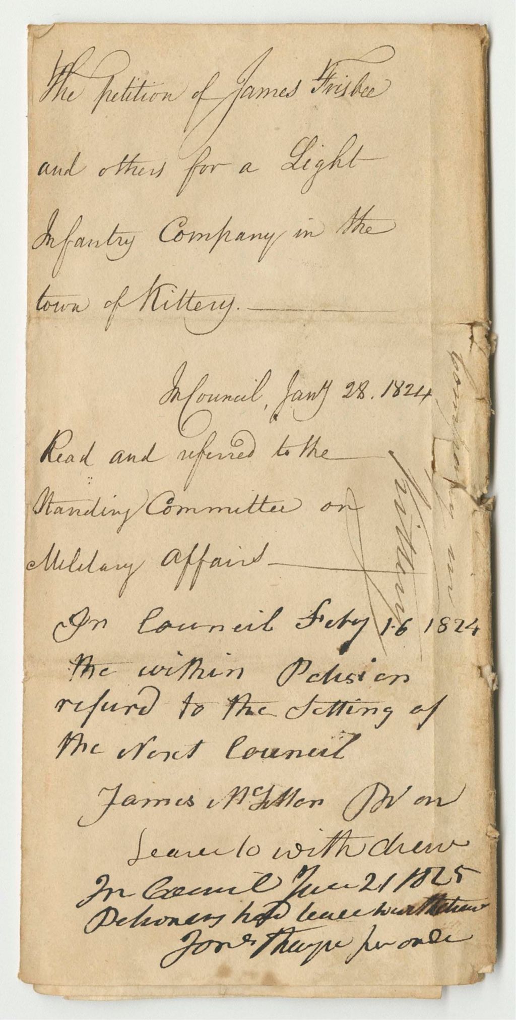 Miniature of Petition of James Frisbee and Others for a Light Infantry Company in the Town of Kittery