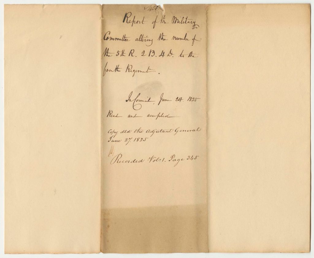 Miniature of Report 401: Report of the Military Committee Altering the Number of the 5R.2B.4D. to the 4th Regiment