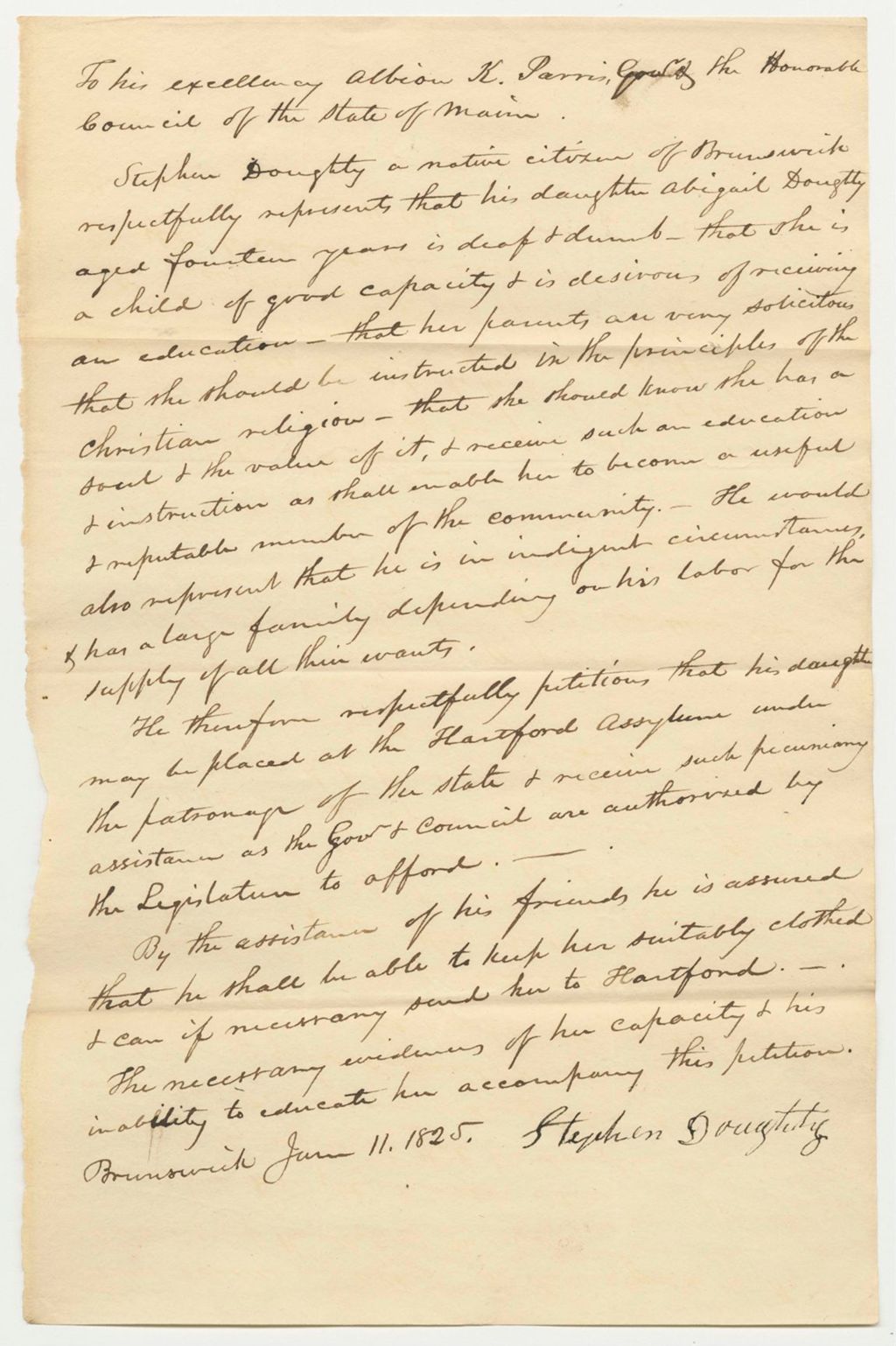 Miniature of Abigail Dought Application to the Hartford Asylum for the Deaf and Dumb