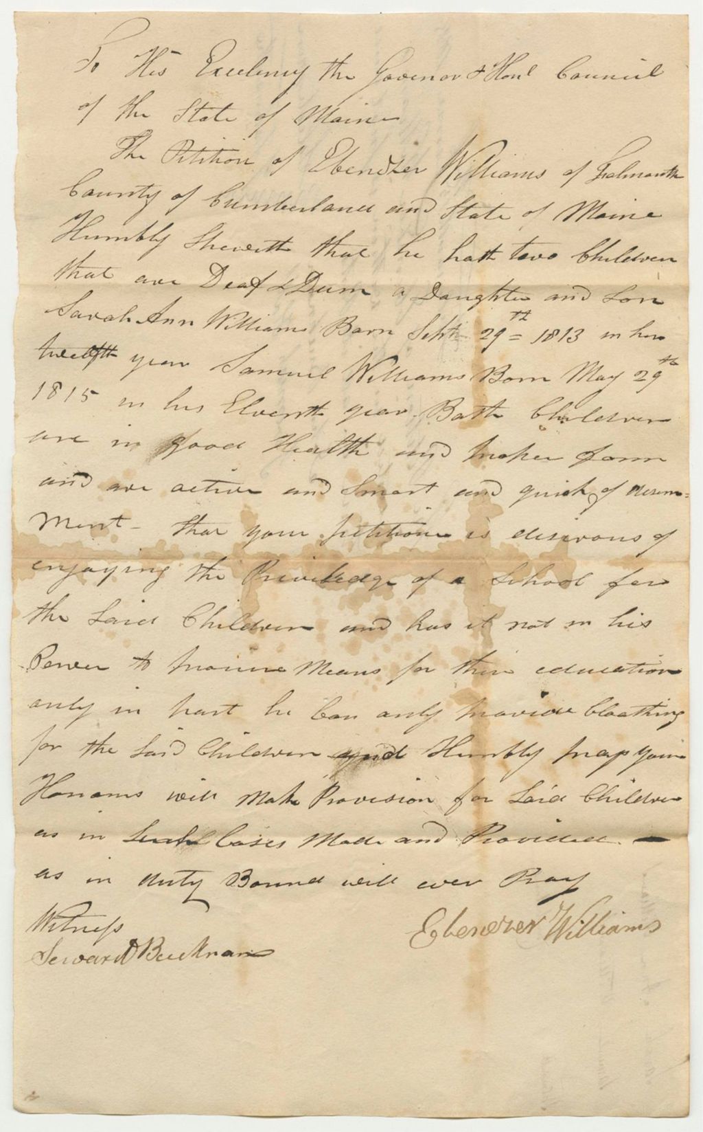 Miniature of Sarah Ann Williams Application Relative to the Deaf and Dumb