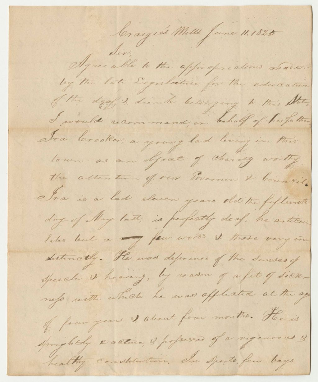 Miniature of Ira Crocker Application Relative to the Deaf and Dumb
