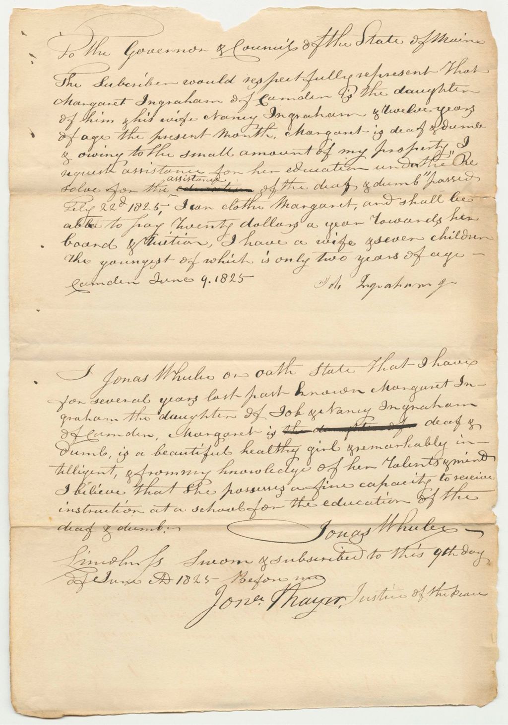Miniature of Margaret Ingraham Application Relative to the Deaf and Dumb