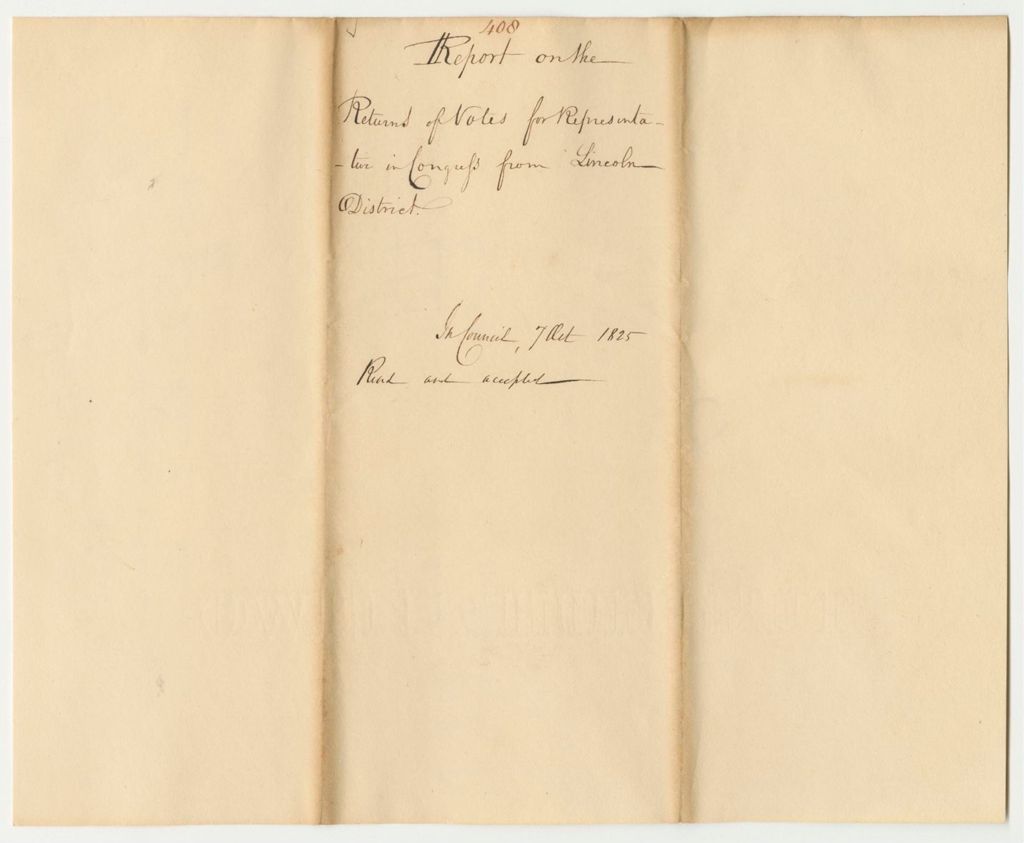 Miniature of Report 408: Report on the Returns of Votes for Representative in Congress from Lincoln District