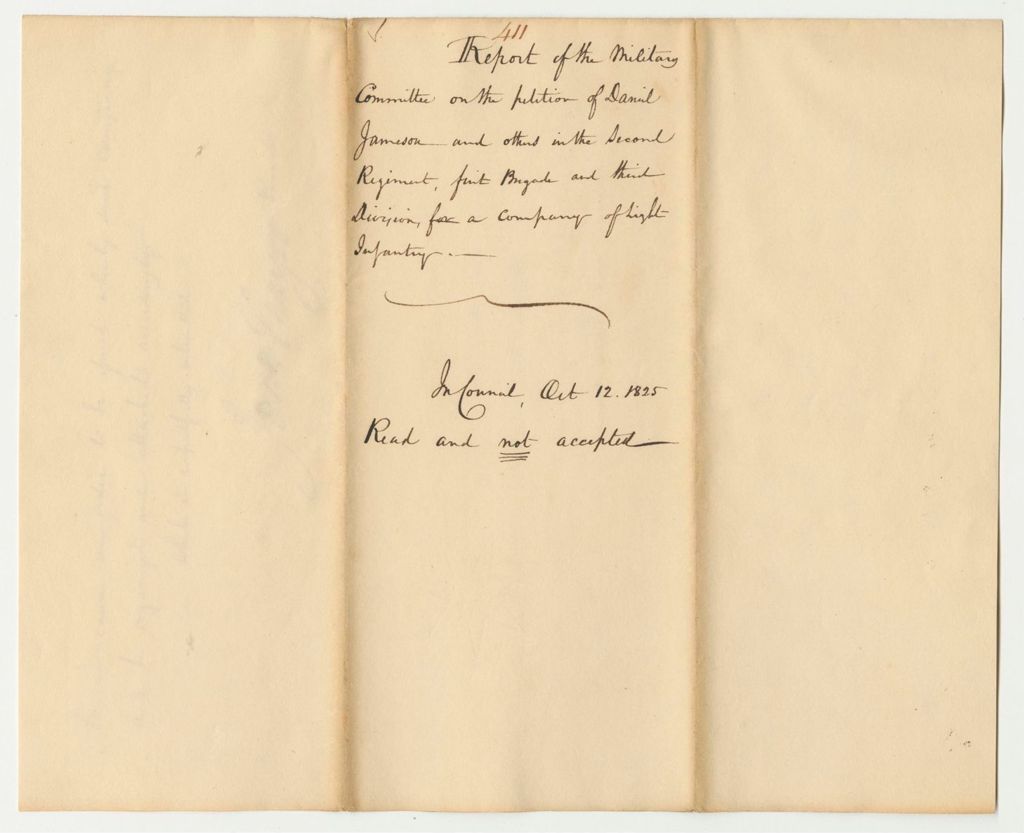 Miniature of Report 411: Report on the Petition of Daniel Jameson and Others, in the 2R.1B.3D. for a Company of Light Infantry