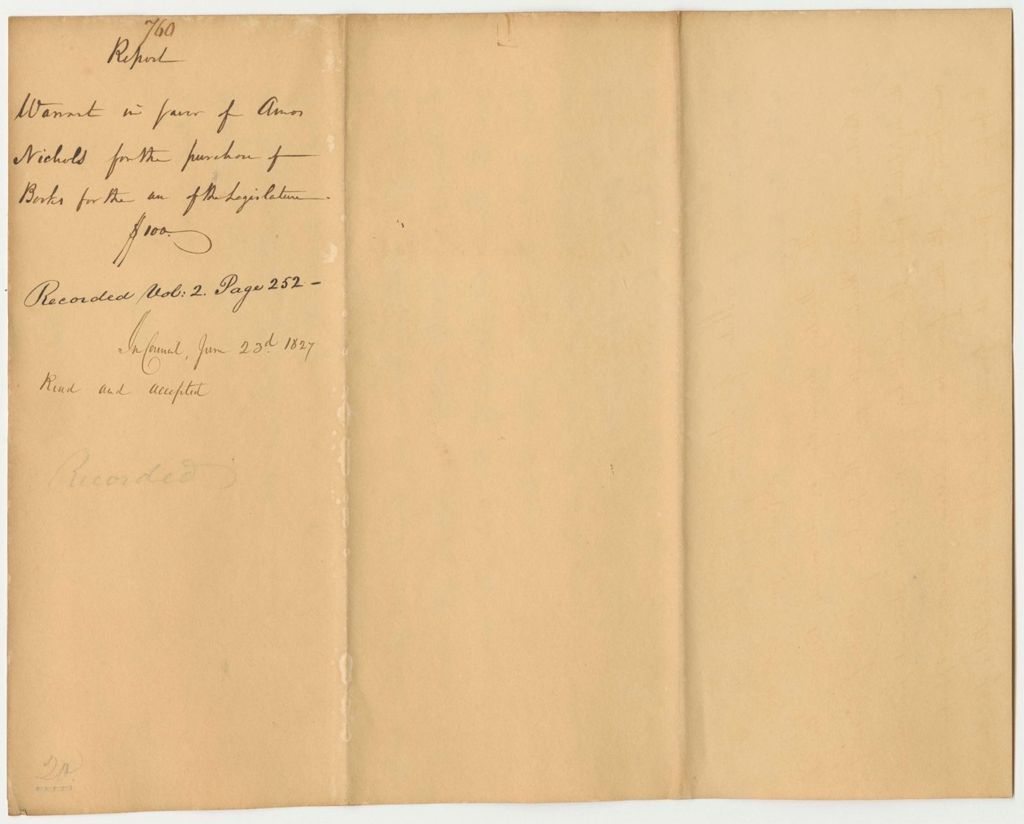 Miniature of Report 760: Report on the Warrant in Favor of Nichols for the Purchase of Bookds for the Legislature