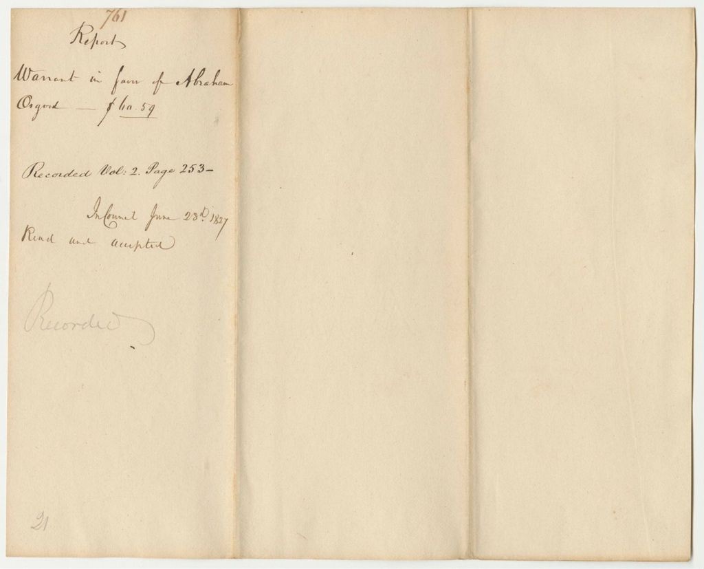 Miniature of Report 761: Report on the Warrant in Favor of Abraham Osgood for Work Done at the State Armory