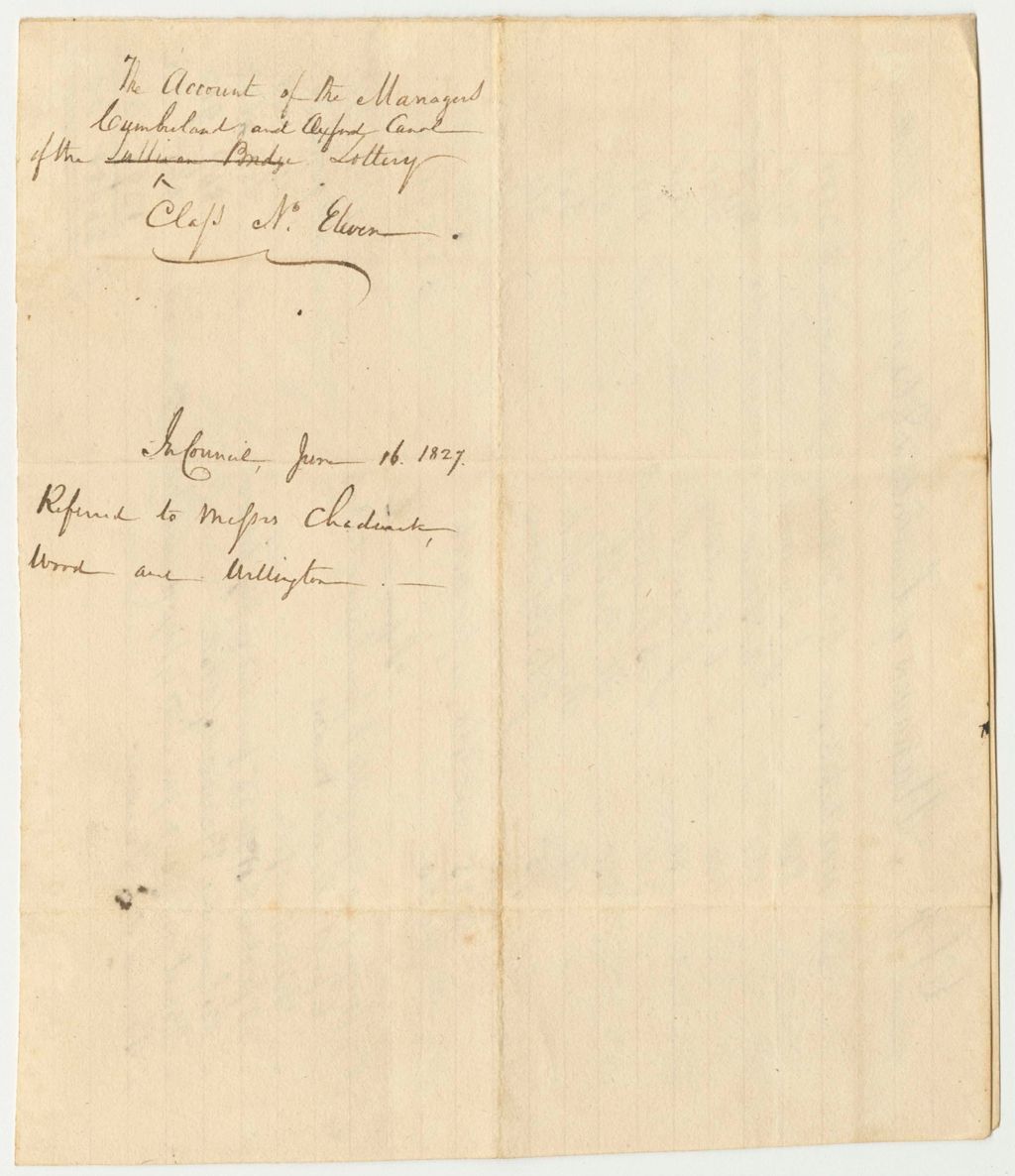 Miniature of Account of the Managers of the Cumberland and Oxford Cananl Lottery, Class No. 11