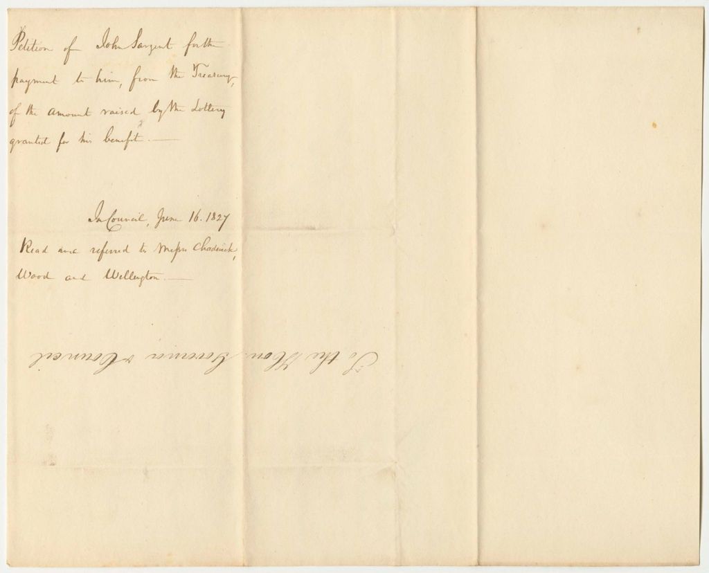 Miniature of Petition of John Sargent for the Payment to Him, from the Treasury of the Amount Raised by the Lottery Granted for His Benefit