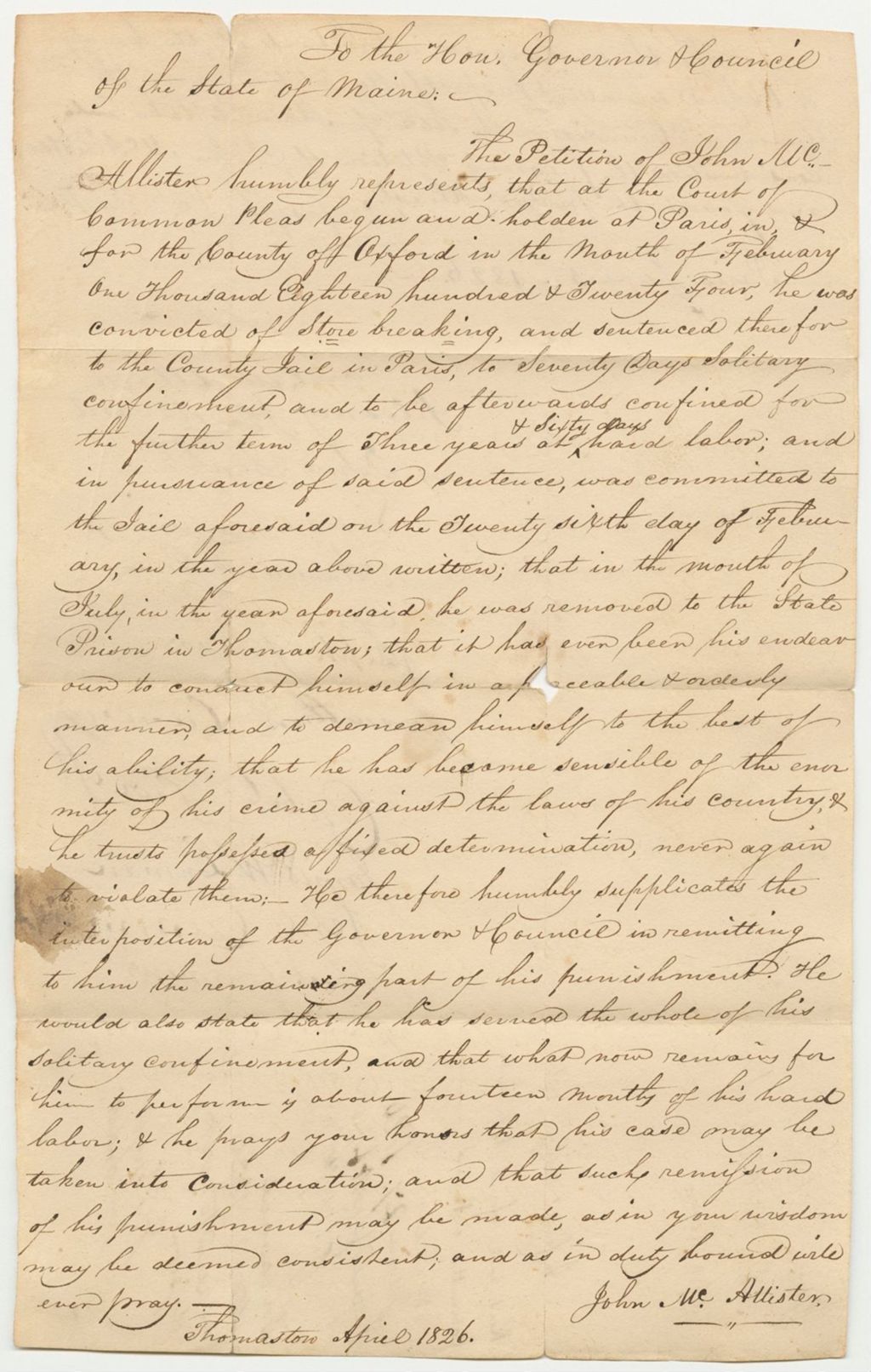 Miniature of Petition of Sarah Dennison for a Pardon