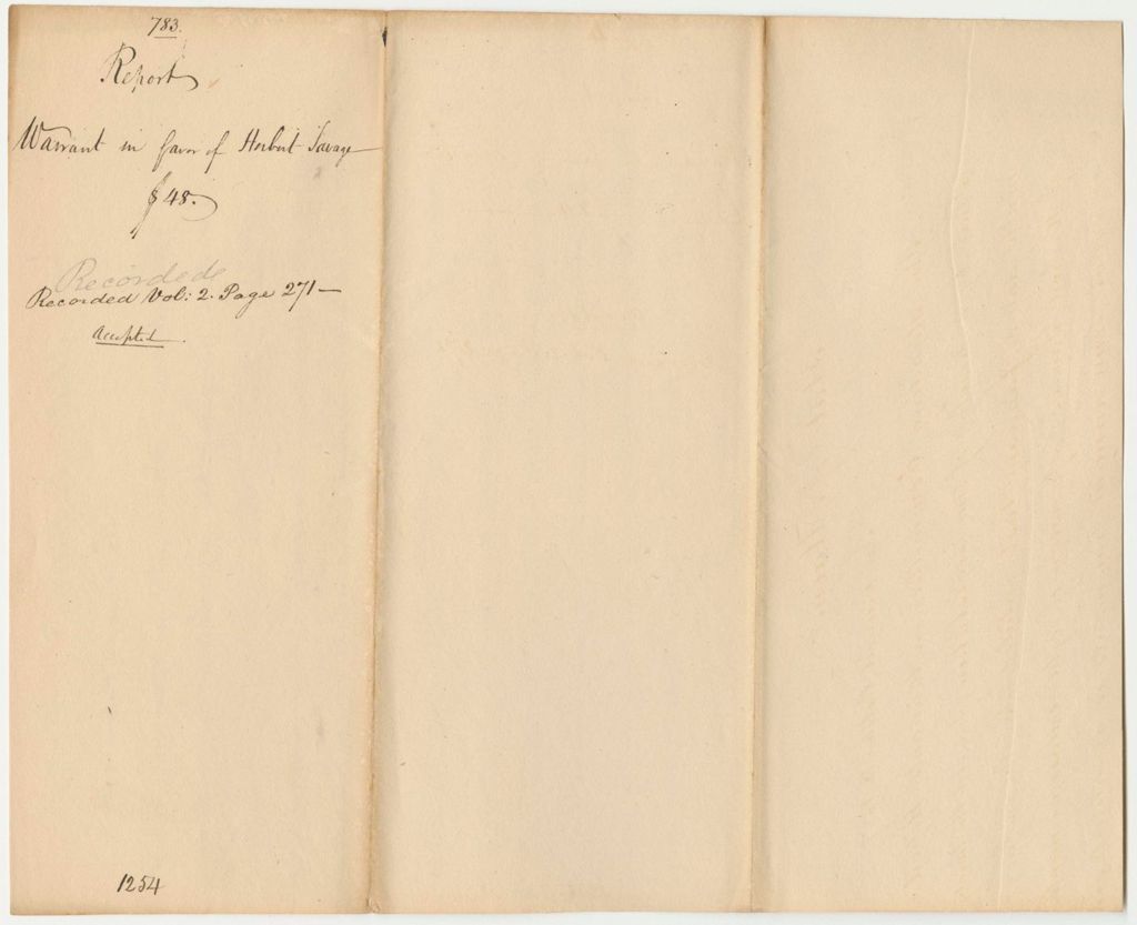 Miniature of Report 783: Report on the Warrant in Favor of Herbert Savage for a Pension