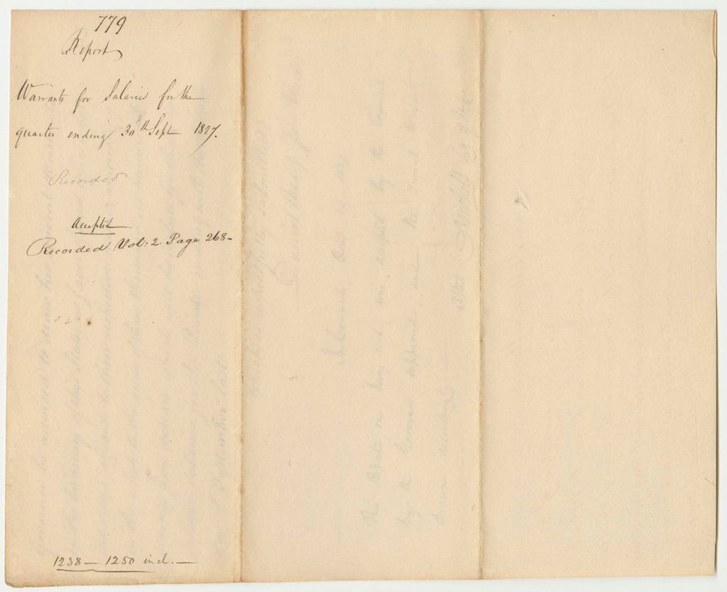 Miniature of Report 779: Report on the Warrants for Salaries for the Quarter Ending September 30th, 1927