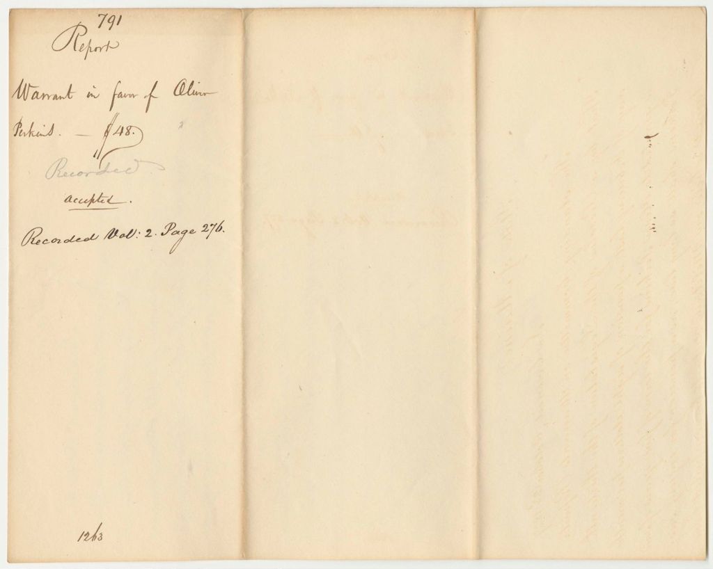 Miniature of Report 791: Report on the Warrant in Favor of Oliver Perkins for a Pension
